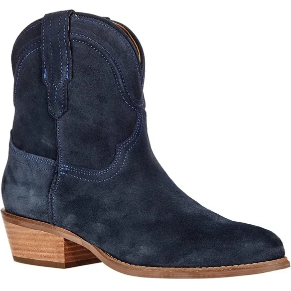 Western Ankle Boots Pointed toe Low Stacked Heel Cowgirl Booties Retro Slouch 2” - Picture 5 of 5